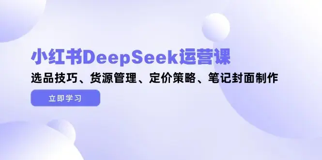 小红书DeepSeek运营课，选品技巧、货源管理、定价策略、笔记封面制作_知客圈