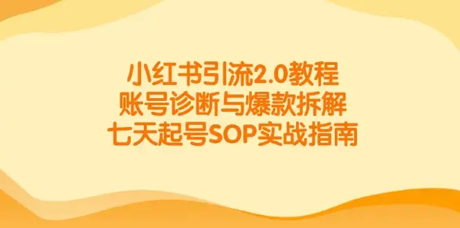 小红书引流2.0教程，账号诊断与爆款拆解，七天起号SOP实战指南_知客圈