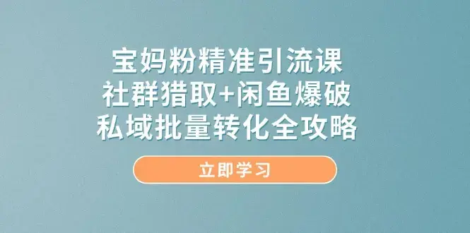 宝妈粉精准引流课，社群猎取+闲鱼爆破，私域批量转化全攻略_知客圈