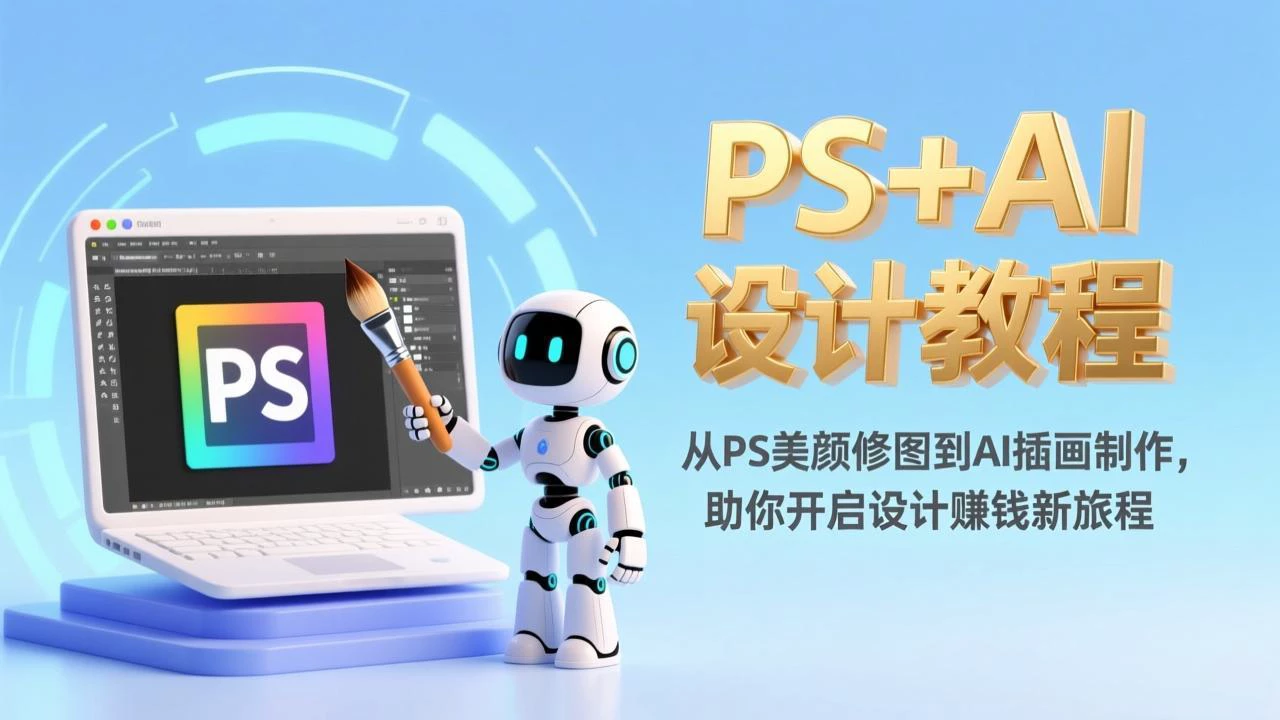 PS+AI设计教程：涵盖PS美颜修图、AI插画制作等，开启设计赚钱之旅_知客圈