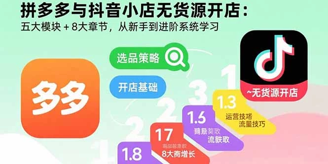 拼多多与抖音小店无货源开店：五大模块+8大章节，从新手到进阶系统学习_知客圈