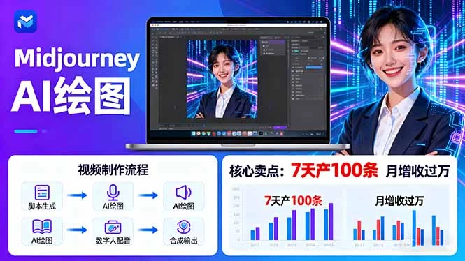 AI绘图照片开口说话视频制作：Midjourney+数字人，7天产100条月增收过万_知客圈