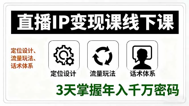 直播IP变现课线下课，定位设计、流量玩法、话术体系，3天掌握年入千万密码_知客圈