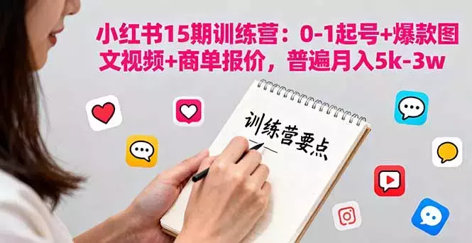 小红书15期训练营：0-1起号+爆款图文视频+商单报价，普遍月入5k-3w_知客圈