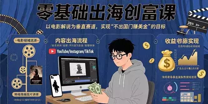 零基础出海创富课：以电影解说为垂直赛道，实现不出国门赚美金的目标_知客圈