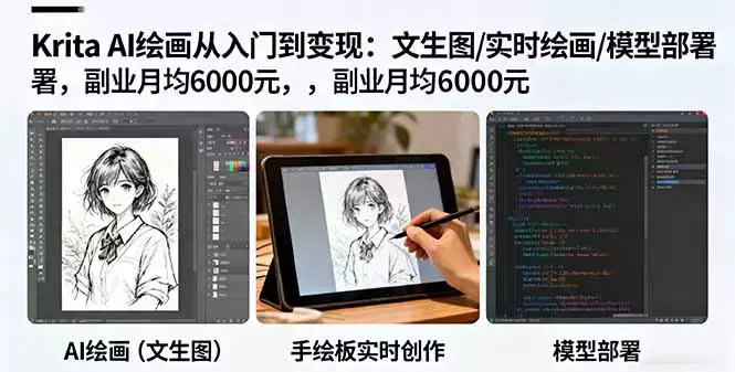 Krita AI绘画从入门到变现：文生图/实时绘画/模型部署，副业月均6000元_知客圈