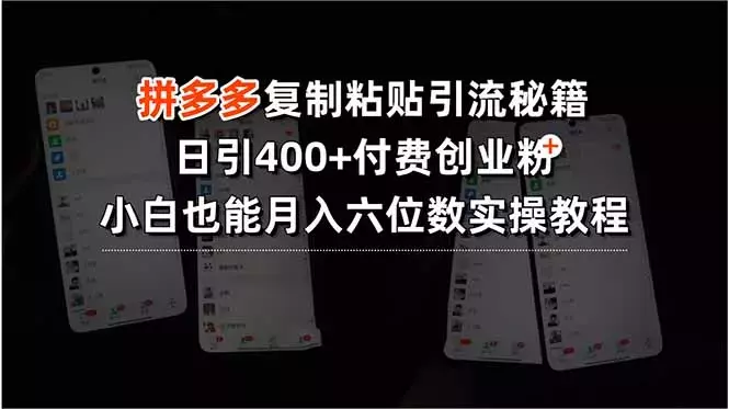 拼多多复制粘贴引流秘籍，日引400+付费创业粉，小白也能月入六位数_知客圈