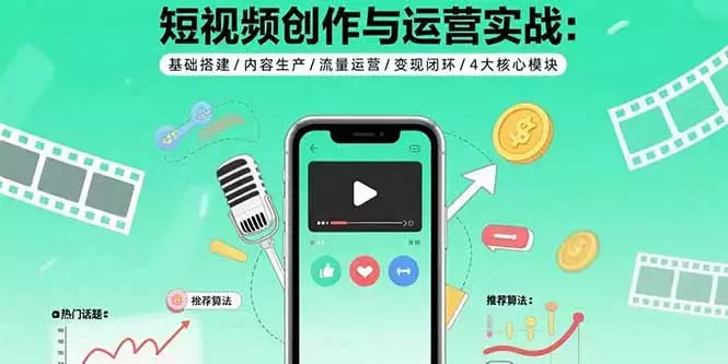 短视频创作与运营实战：基础搭建/内容生产/流量运营/变现闭环/4大核心模块_知客圈