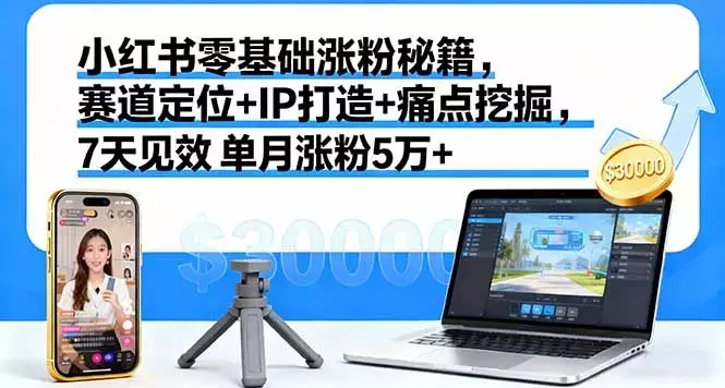 小红书零基础涨粉秘籍，赛道定位+IP打造+痛点挖掘，7天见效 单月涨粉5万+_知客圈