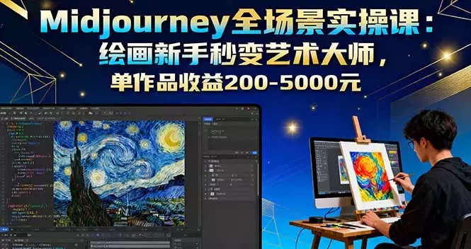 Midjourney全场景实操课：绘画新手秒变艺术大师，单作品收益200-5000元_知客圈