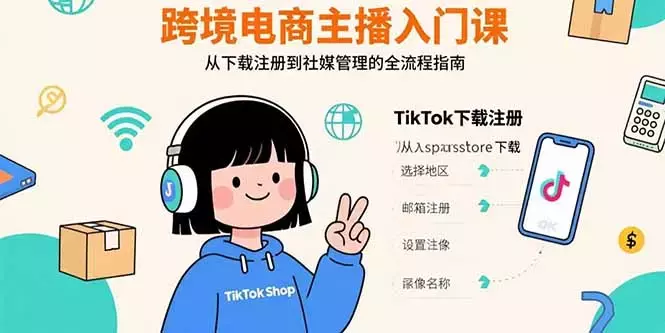 跨境电商主播入门课，TikTok下载注册，支付工具配置，社媒账号管理全流程_知客圈