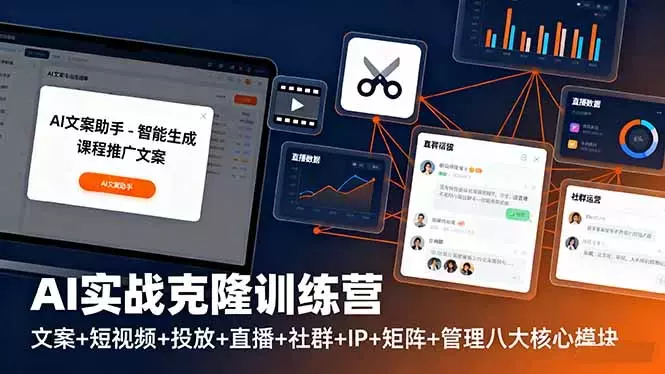 AI实战克隆训练营：文案+短视频+投放+直播+社群+IP+矩阵+管理八大核心模块_知客圈