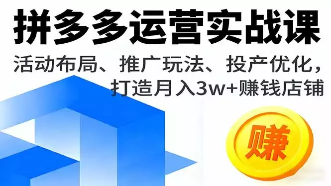 拼多多运营实战课，活动布局、推广玩法、投产优化，打造月入3w+赚钱店铺_知客圈