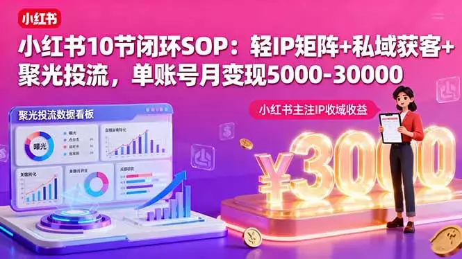 小红书10节闭环SOP：轻IP矩阵+私域获客+聚光投流，单账号月变现5000-30000_知客圈