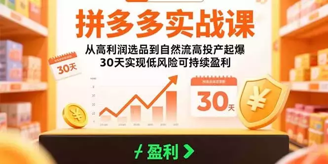拼多多实战课：从高利润选品到自然流高投产起爆 30天实现低风险可持续盈利_知客圈