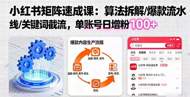 小红书矩阵起号速成课：算法拆解/爆款流水线/关键词截流 单账号日增粉100+_知客圈