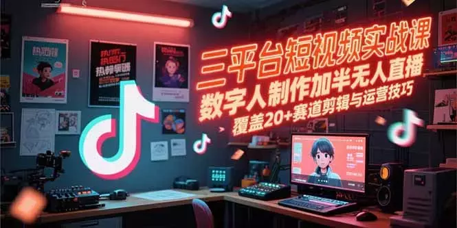 三平台短视频实战课，数字人制作加半无人直播，覆盖20+赛道剪辑与运营技巧_知客圈