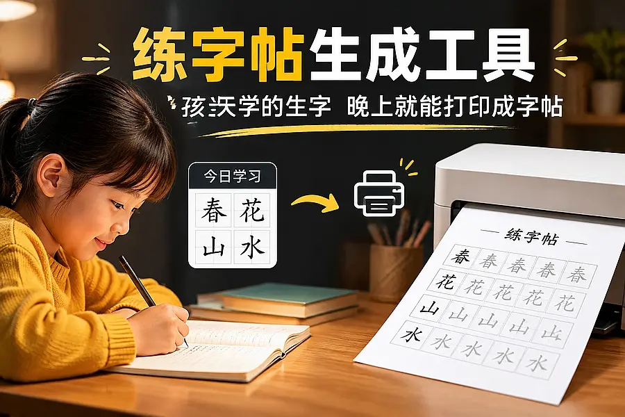 练字帖生成工具,孩子当天学的生字,晚上就能打印成字帖|知客圈