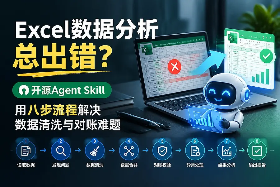 Excel数据分析总出错?开源Agent Skill用八步流程解决数据清洗与对账难题|知客圈