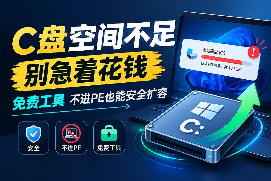 C盘空间不足别急着花钱,免费工具不进PE也能安全扩容|知客圈