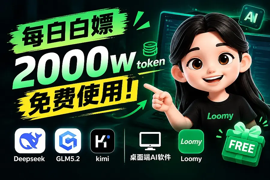 Loomy桌面AI软件免费使用，每天白嫖2000万token，白嫖使用 Deepseek、Glm5.2、kimi 等模型｜知客圈