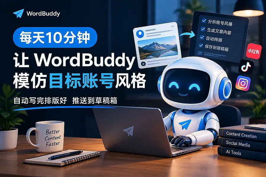 每天10分钟让 WordBuddy 模仿目标账号风格,自动写完排版好推送到草稿箱|知客圈