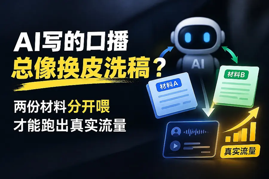 AI写的口播总像换皮洗稿？两份材料分开喂才能跑出真实流量｜知客圈